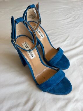 Steve Madden "Carrson" Sea Bllue Suede Ankle Strap Block Heel Sandal